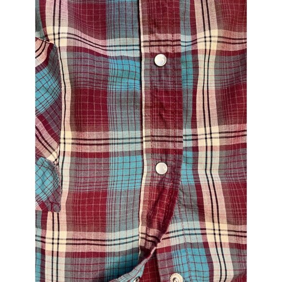 Mens Ely Cattleman XL Snap-Front Plaid Western Shirt Red/Teal Long Sleeve Cotton - Picture 3 of 5